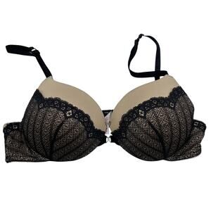 Lily of France Tan & Black Lace Push Up Bra 36B